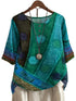 Etnisk Vintage-Print Bluse – Løs Passform, O-hals og Halvlange Ermer – YW699-3