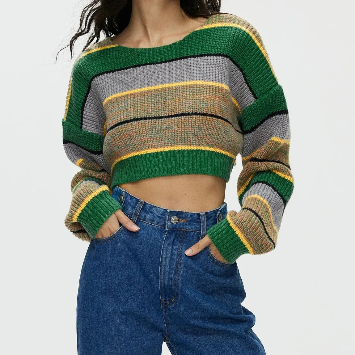 Y2K Strikkegenser for Dame – Stripete &amp; Tykk Pullover | Trendy E-girl Høst/Vinter 2025