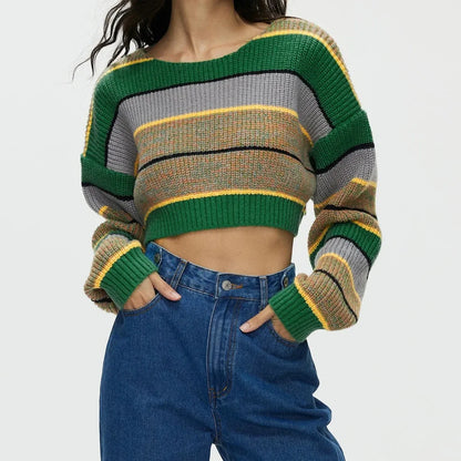 Y2K Strikkegenser for Dame – Stripete &amp; Tykk Pullover | Trendy E-girl Høst/Vinter 2025