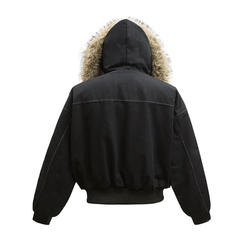 Unisex Hip-Hop Vinterjakke med Fuskepels | Tykk, Varm &amp; Streetwear-inspirert Kort Kåpe med Hette