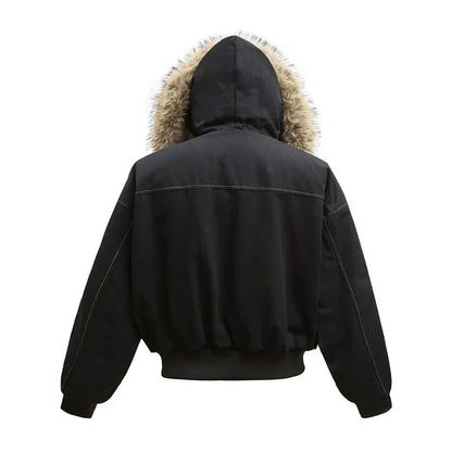 Unisex Hip-Hop Vinterjakke med Fuskepels | Tykk, Varm &amp; Streetwear-inspirert Kort Kåpe med Hette