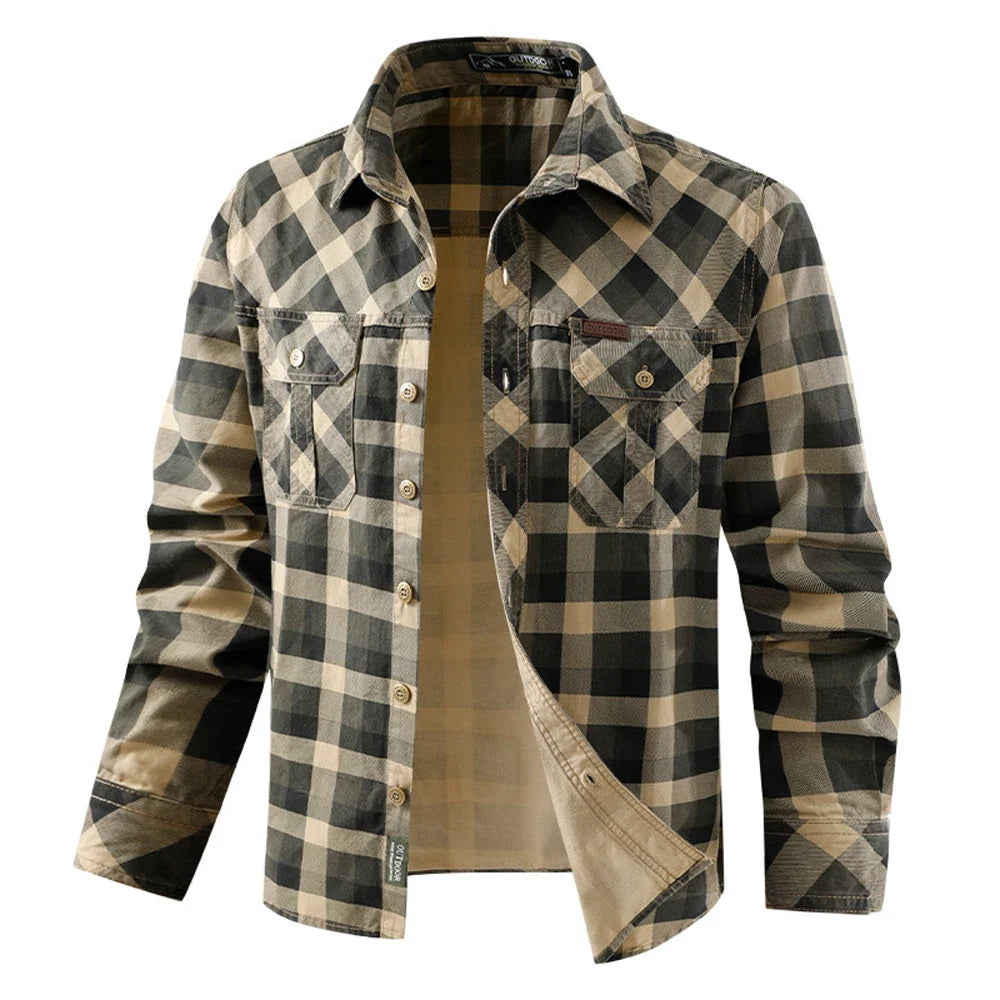 Rutete Skjorte til Herre – Langermet Bomull i Retro Outdoor Stil