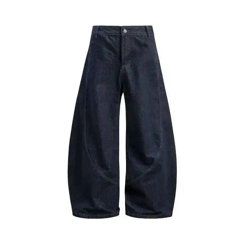 Unisex Wide Leg Jeans – Amerikansk Stil med Buet “Knife Cut”-Design | Trendy Løse Denim Bukser i High Street Look – Svart