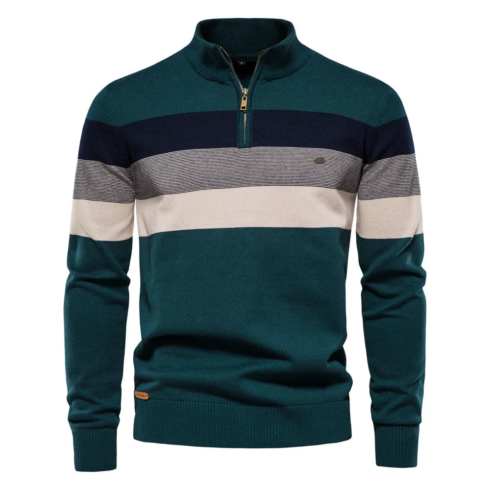 Herregenser med Høy Krage og Glidelås – Myk Bomullsgenser til Høst og Vinter | Varm og Elegant Pullover i Klassisk Stil