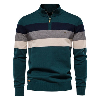 Herregenser med Høy Krage og Glidelås – Myk Bomullsgenser til Høst og Vinter | Varm og Elegant Pullover i Klassisk Stil