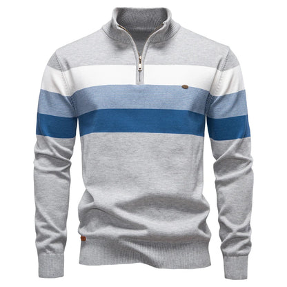 Herregenser med Høy Krage og Glidelås – Myk Bomullsgenser til Høst og Vinter | Varm og Elegant Pullover i Klassisk Stil