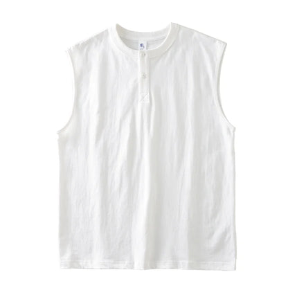 Ermeløs Henley T-skjorte til Herre – 100% Bomull Oversized Singlet