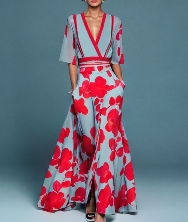 Sienna | Elegant maxikjole i chiffon med blomstret omslag