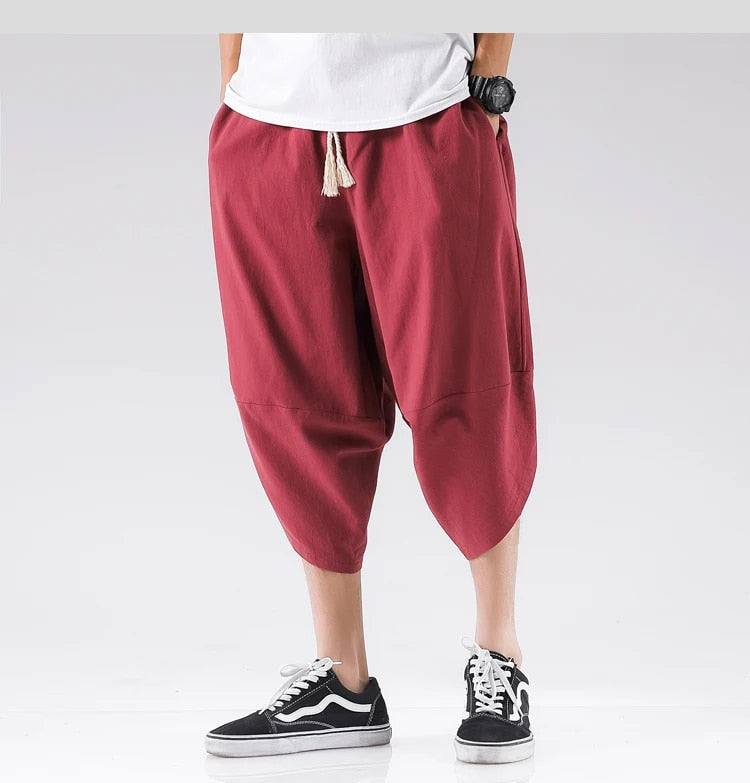 Harem Cropped bukse med kryss i elastisk midje for menn