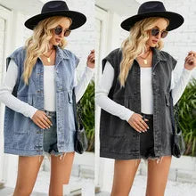 Kvinnes Minimalistiske Denim Vest med Ermeløs Design og Avslappet Passform