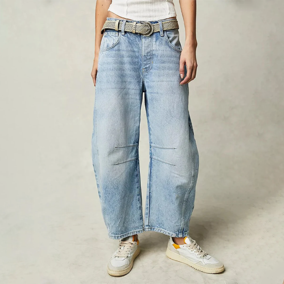 Sloane | Cropped barrel leg-jeans i denim – Lyseblå
