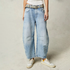 Sloane | Cropped barrel leg-jeans i denim – Lyseblå