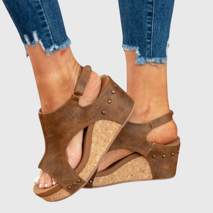 Solène | Slingback-sandaler i skinn med korkkile og åpen tå
