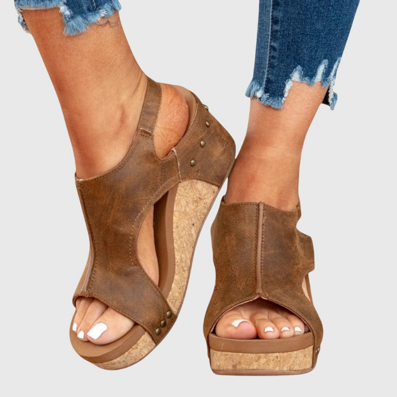 Solène | Slingback-sandaler i skinn med korkkile og åpen tå