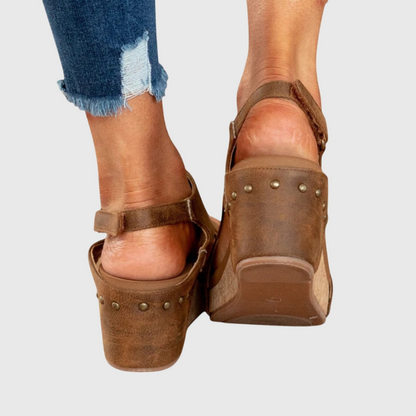 Solène | Slingback-sandaler i skinn med korkkile og åpen tå
