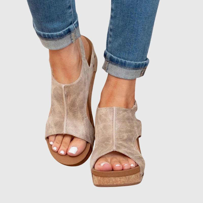 Solène | Slingback-sandaler i skinn med korkkile og åpen tå