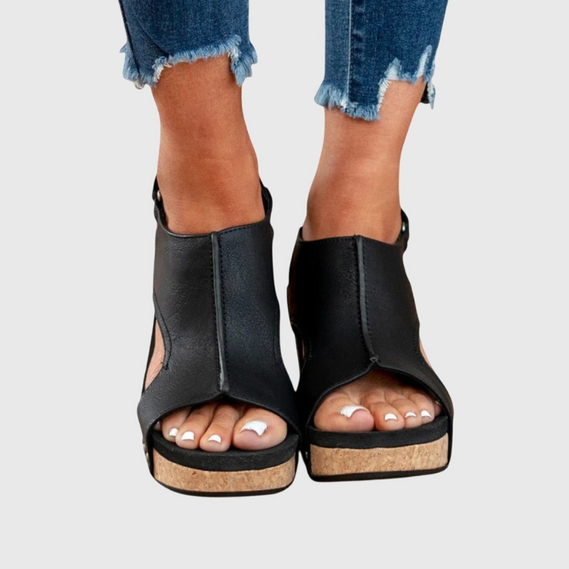 Solène | Slingback-sandaler i skinn med korkkile og åpen tå