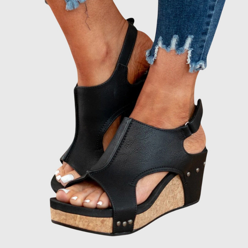 Solène | Slingback-sandaler i skinn med korkkile og åpen tå