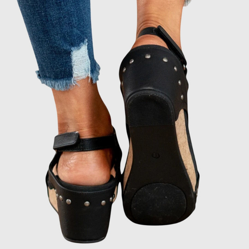 Solène | Slingback-sandaler i skinn med korkkile og åpen tå