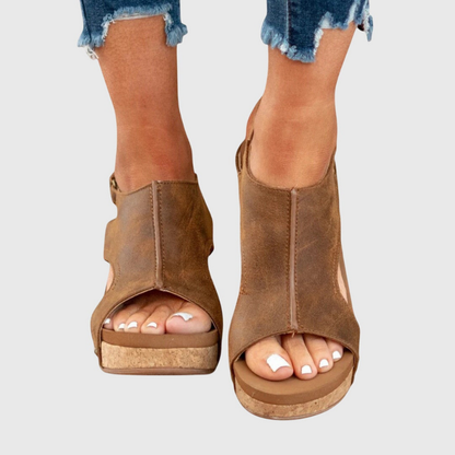 Solène | Slingback-sandaler i skinn med korkkile og åpen tå