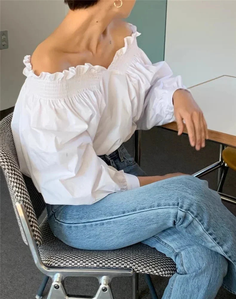 Bluse med lange ermer og sexy off-the-shoulder-design