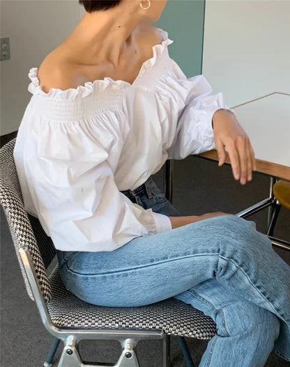Bluse med lange ermer og sexy off-the-shoulder-design