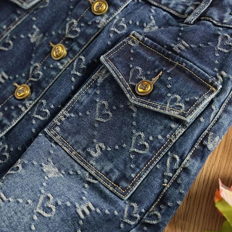 Langt denimskjørt med lomme