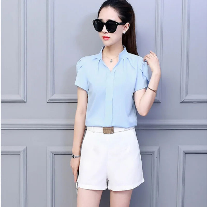 Kortermet bluse i chiffon