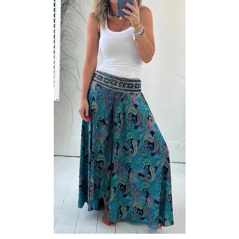 Sommerens løse boho-bukser med trykk for kvinner