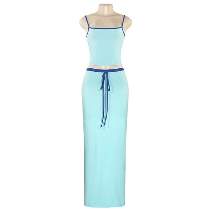 To Delt Maxi Sett – Casual Chic Crop Top og Skjørt Sett for Kvinner