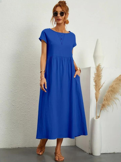 Tenley | Midikjole i bomull med capermer og rynket liv