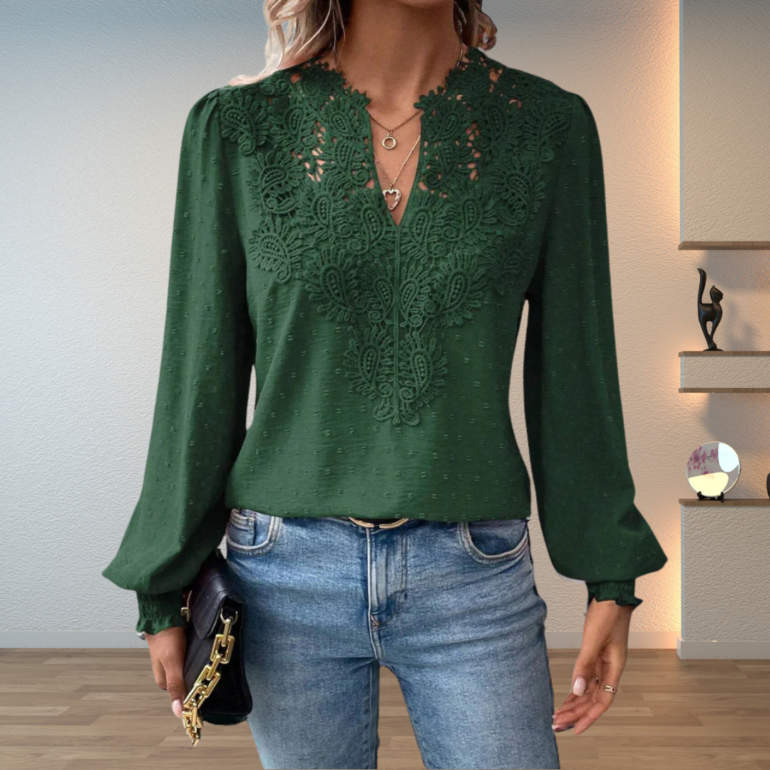 Thea | Elegant lett bluse med blondedetalj