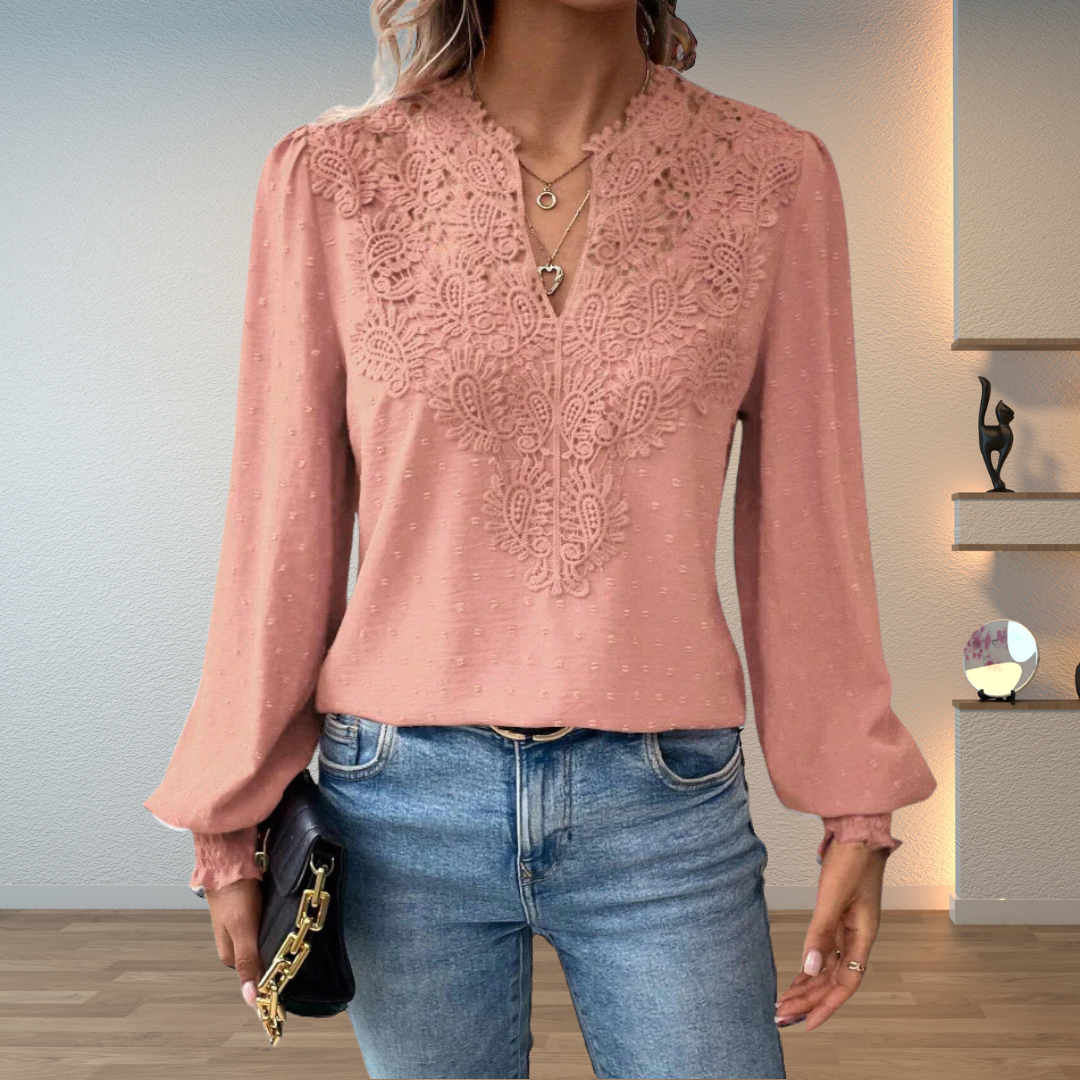 Thea | Elegant lett bluse med blondedetalj