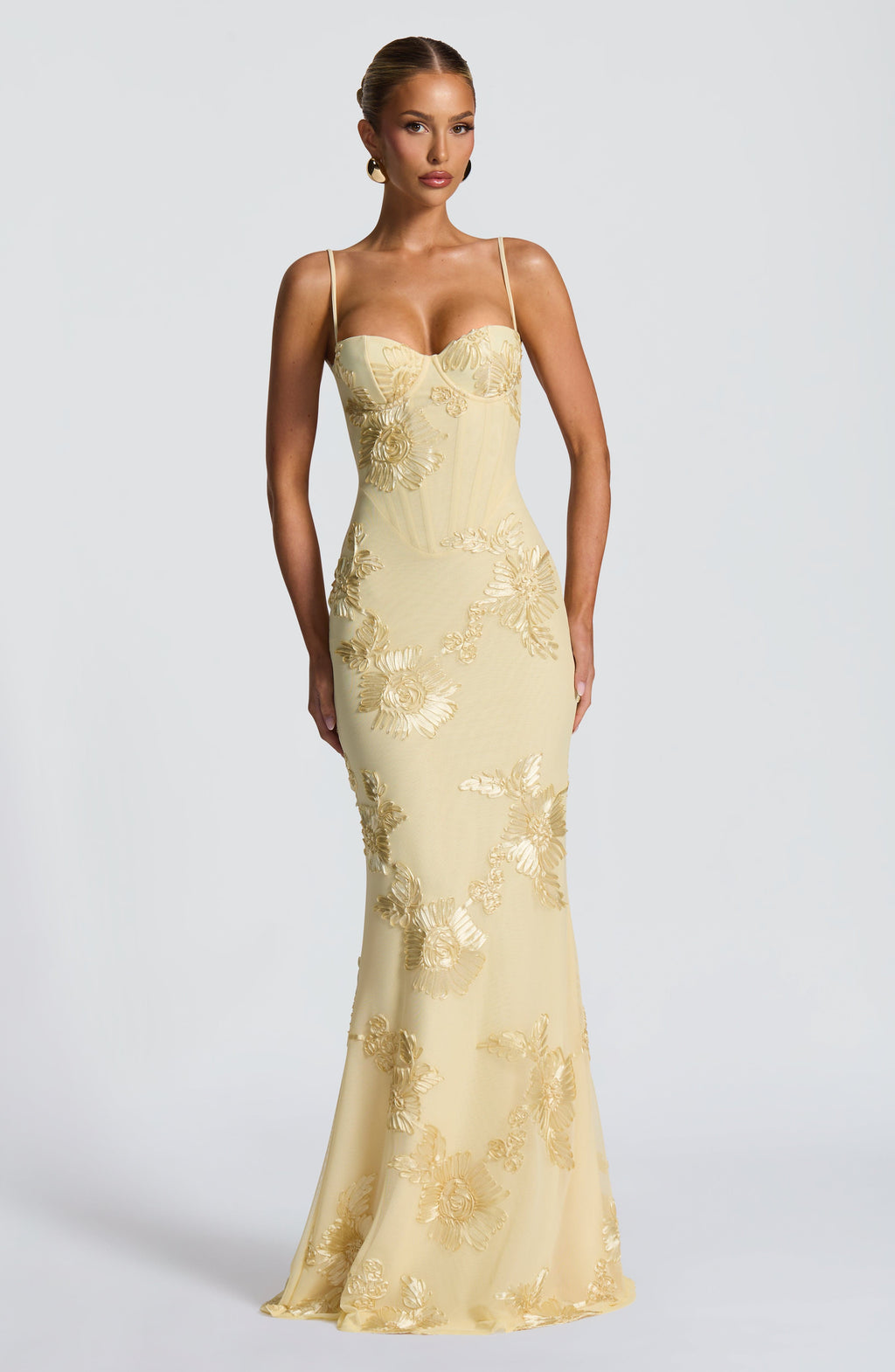 Blomster Jacquard Bryllupsgjest Korsett Maxi Kjole