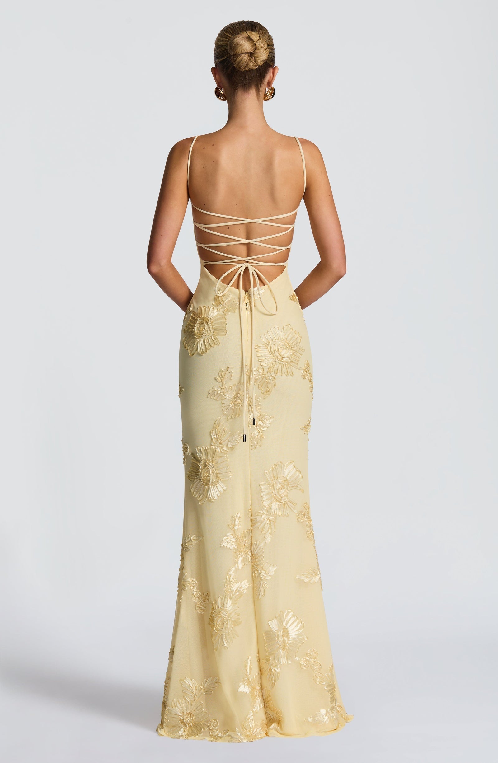 Blomster Jacquard Bryllupsgjest Korsett Maxi Kjole