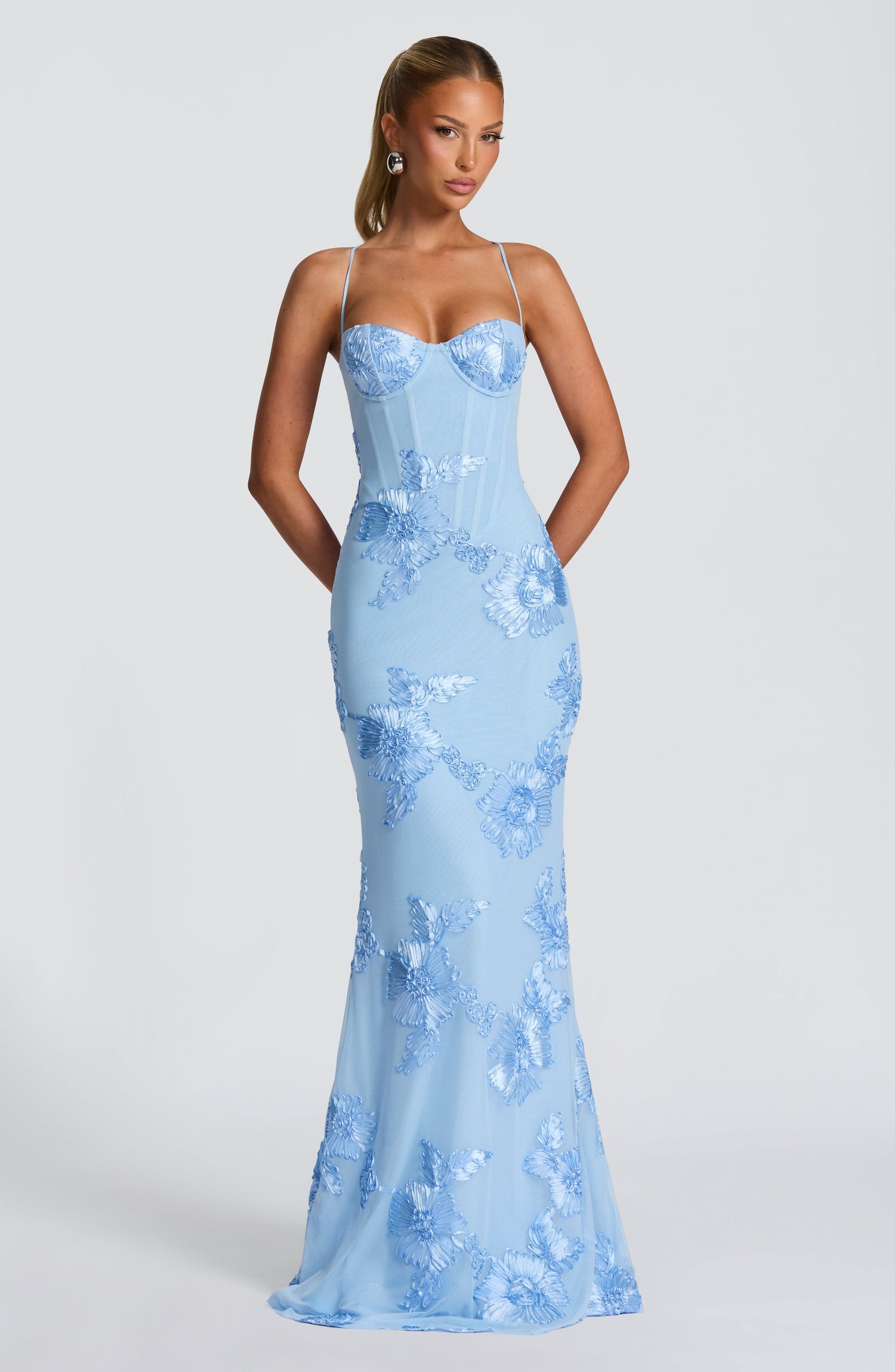 Blomster Jacquard Bryllupsgjest Korsett Maxi Kjole