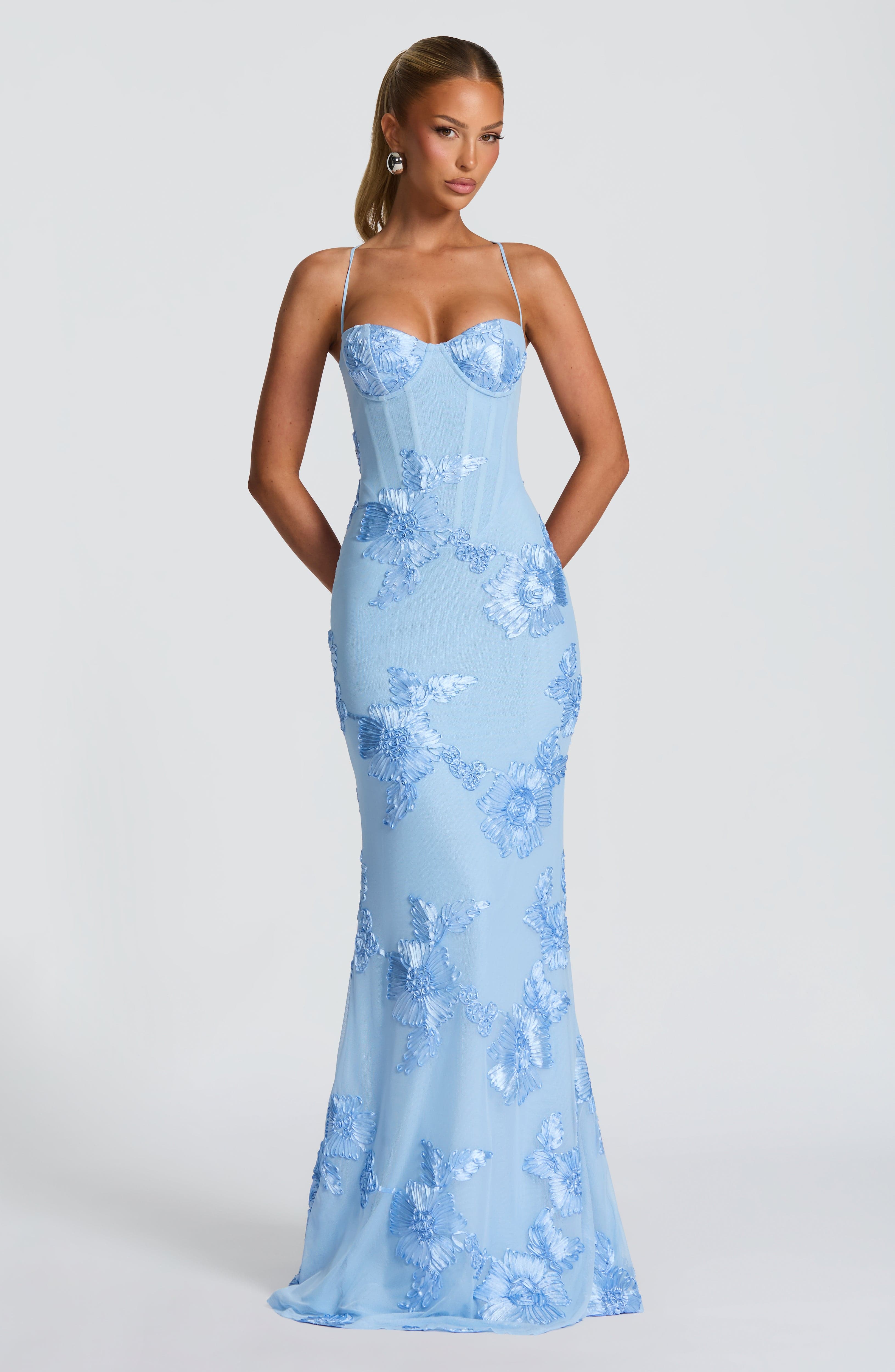 Blomster Jacquard Bryllupsgjest Korsett Maxi Kjole