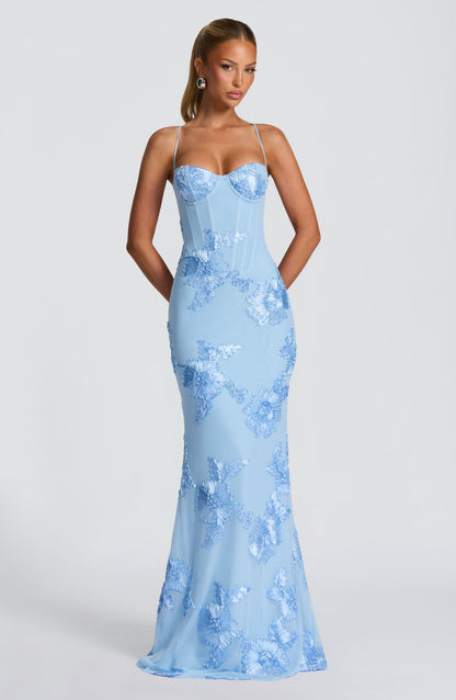 Blomster Jacquard Bryllupsgjest Korsett Maxi Kjole