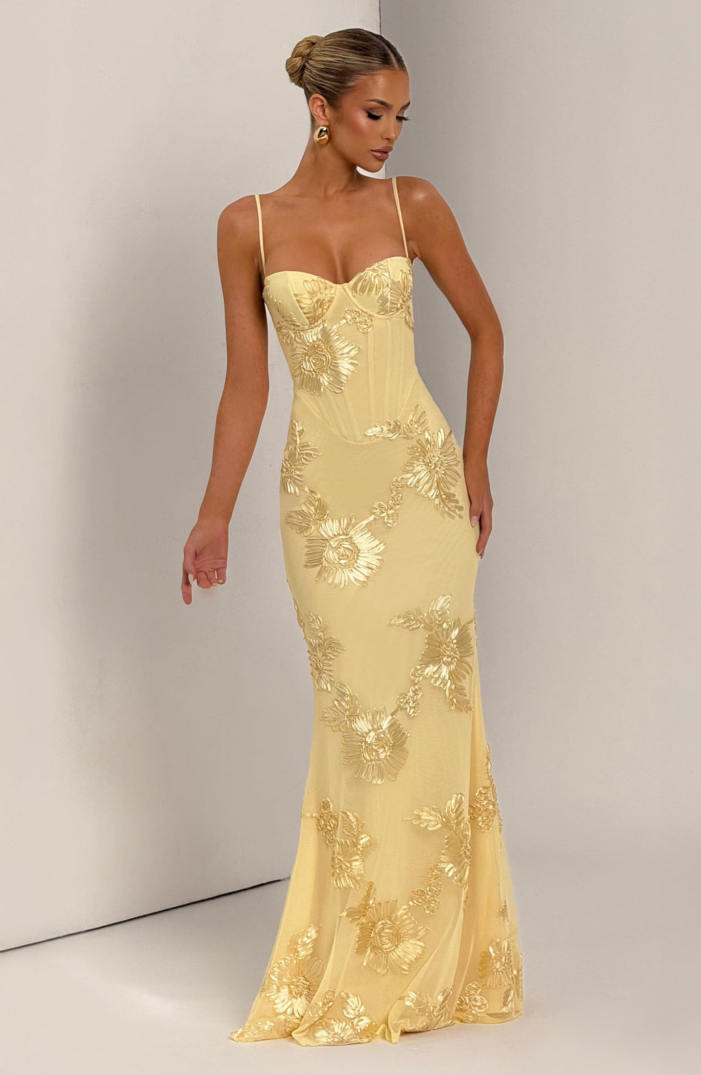 Blomster Jacquard Bryllupsgjest Korsett Maxi Kjole