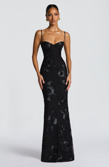 Blomster Jacquard Bryllupsgjest Korsett Maxi Kjole