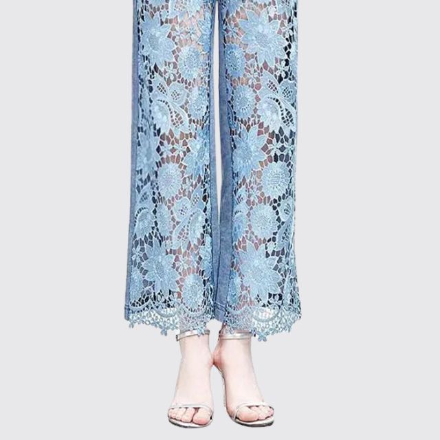 Jeans med høy midje og blonder i lappeteppe