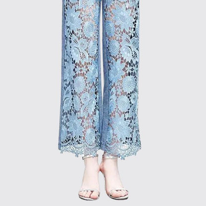 Jeans med høy midje og blonder i lappeteppe
