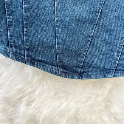 Denim crop top med firkantet utringning