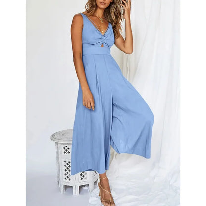Elegant ermeløs jumpsuit med vide ben
