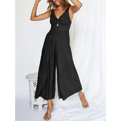 Elegant ermeløs jumpsuit med vide ben