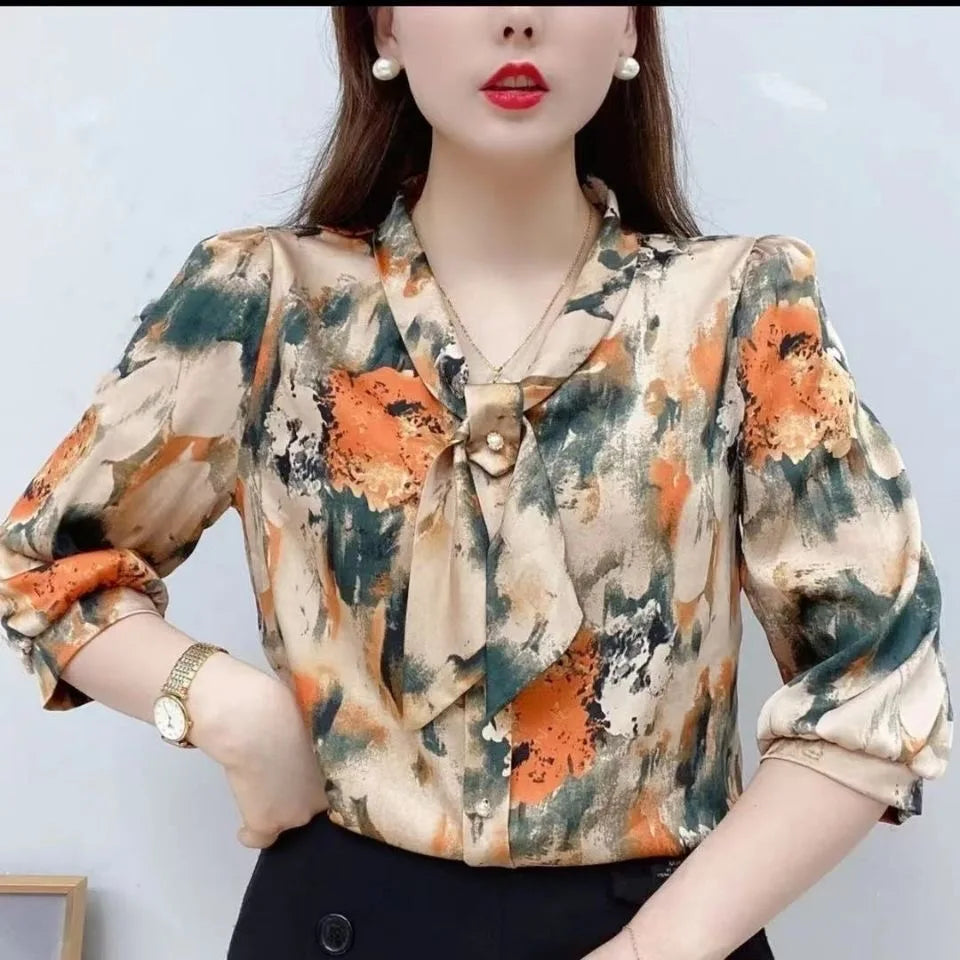 Chiffonbluse med halvermermer