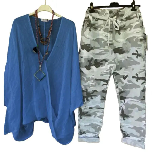 Mila | Halvermet bluse og buksesett