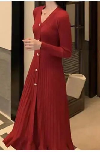 Kvinner Elegante Solide Knappede Strikkekjoler