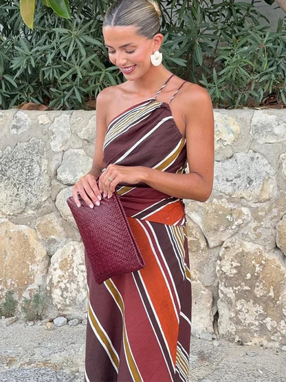 Halter Neck Maxi Kjole – Flytende Resort Silhuett Kjole for Kvinner