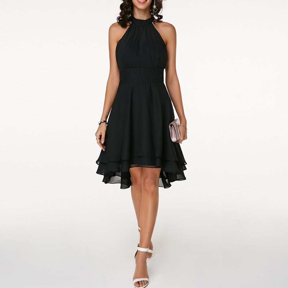 Kvinne Halter Cocktail Fest Midi Kjole